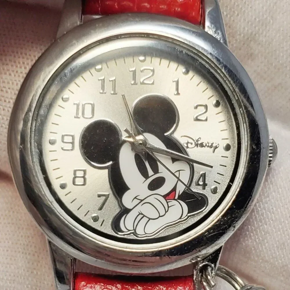 Disney Mickey Mouse Charm Watch Red Band Cute
